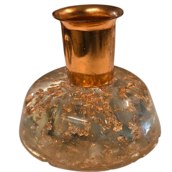 MCM Lucite Acrylic Candleholder Gold Flake Mid Century Candlestick Taper Holder - Picture 9 of 16